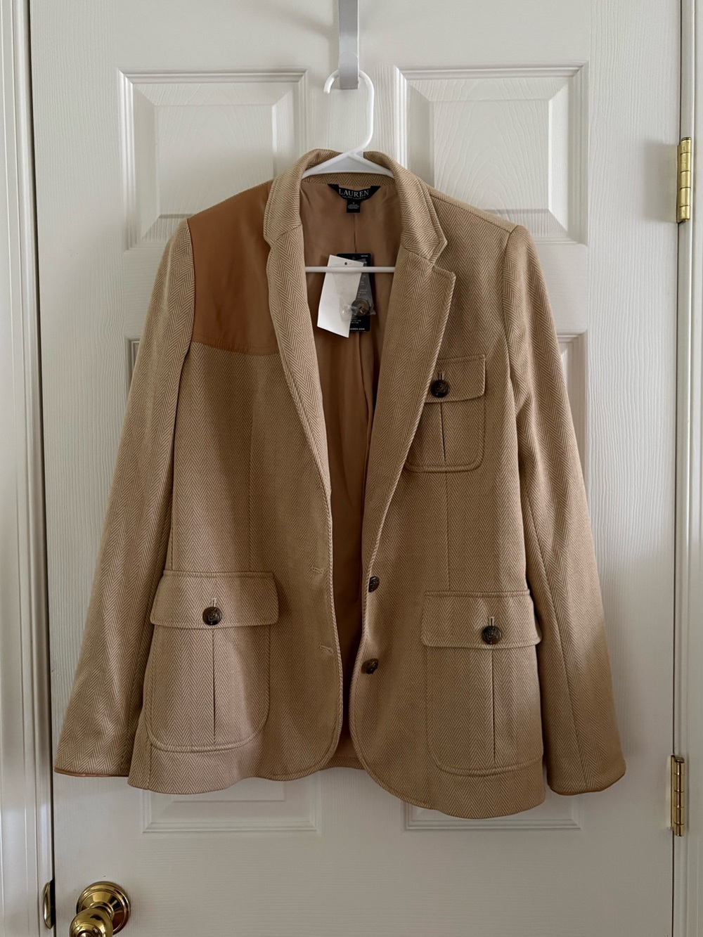 Tan Women's Herringbone Blazer Jacket